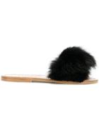 Solange Fur Detail Flip Flops - Black