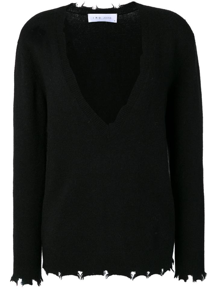Iro Raw Edge V-neck Sweater - Black