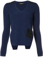 Dsquared2 V-neck Side Slit Jumper, Women's, Size: Small, Blue, Wool