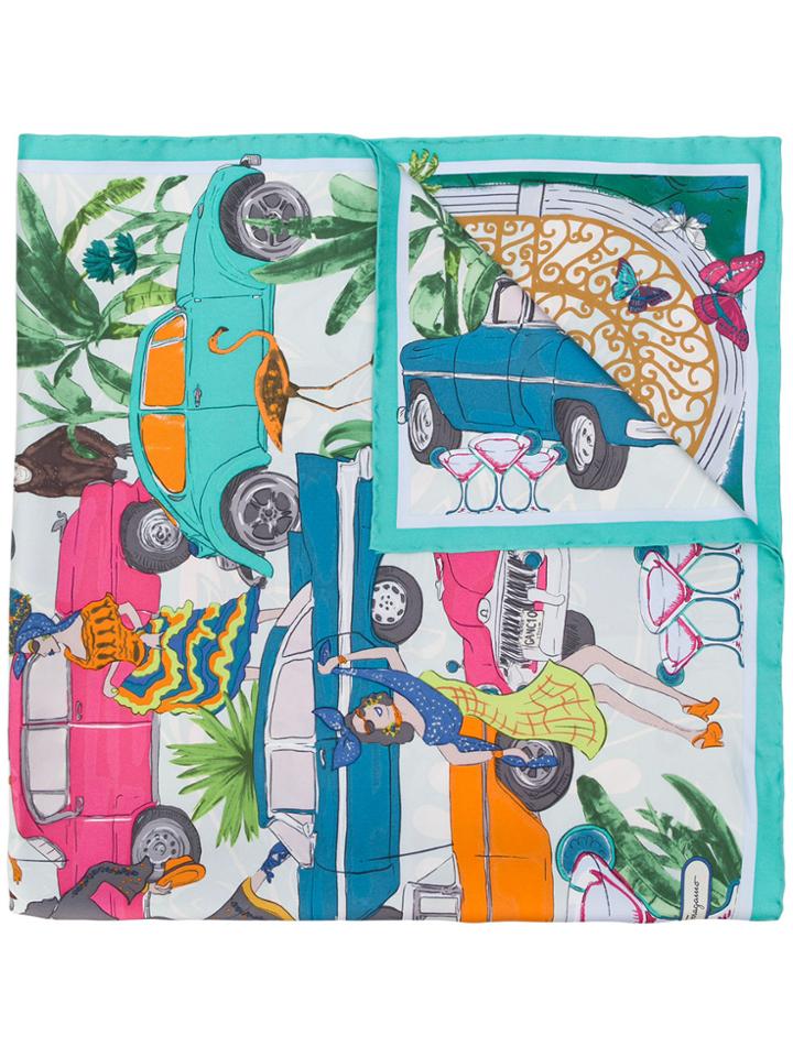 Salvatore Ferragamo Car Print Scarf - Blue