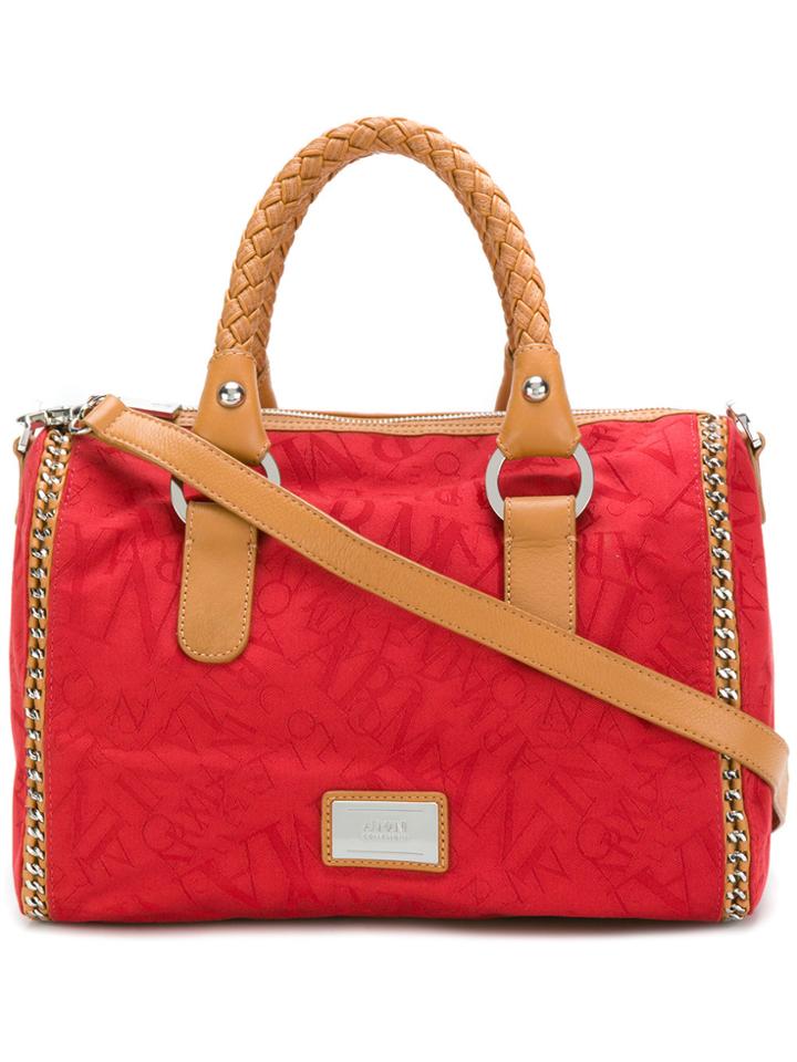 Armani Collezioni Woven Handle Bowling Tote - Red