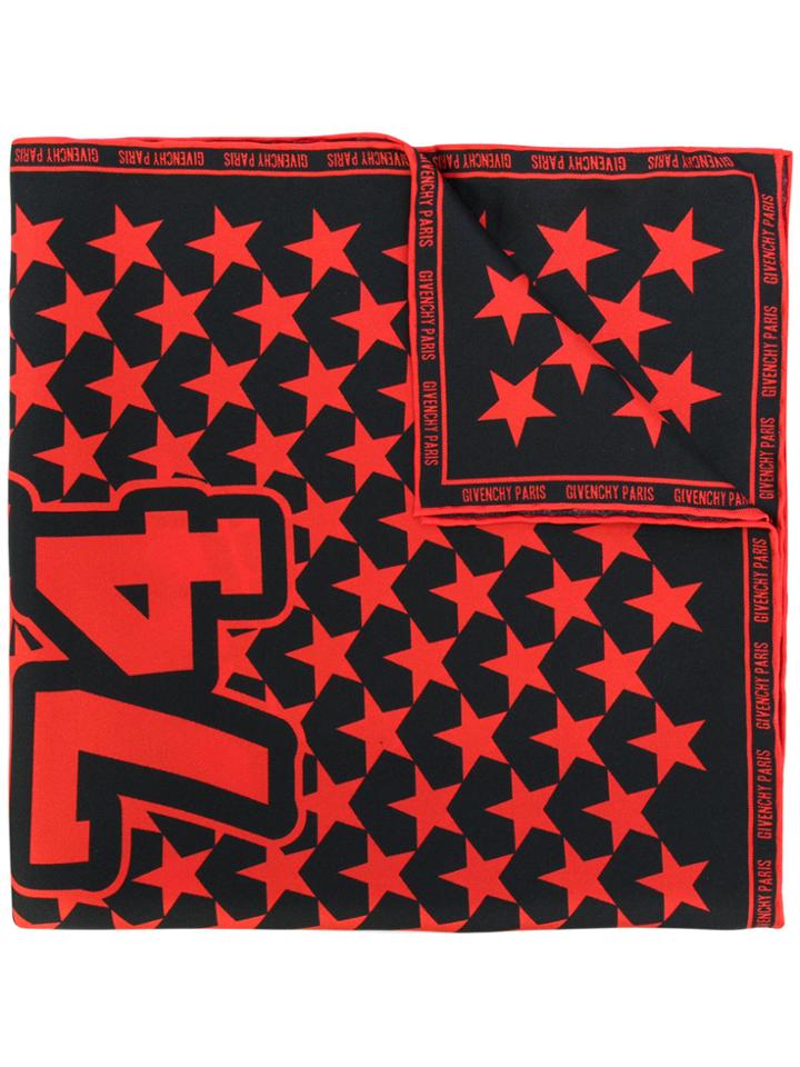 Givenchy Logo Star Embroidered Scarf - Black
