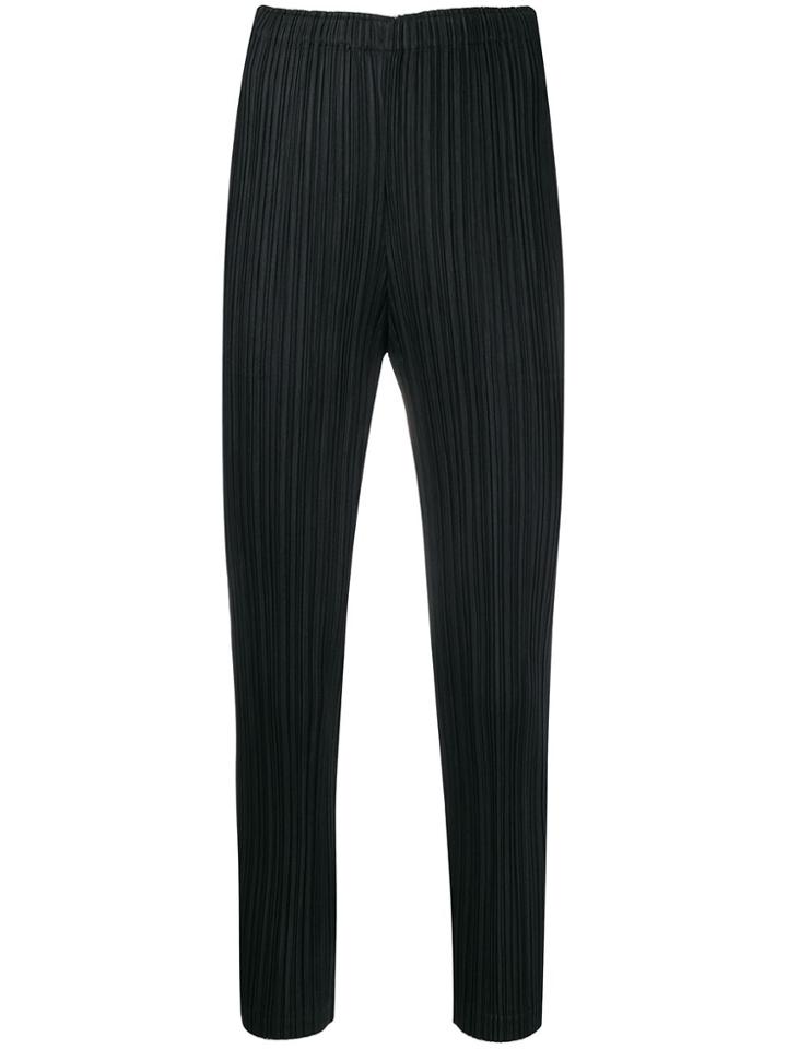Pleats Please Issey Miyake Cropped Plissé Satin Trousers - Black