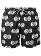 Okun - Ali Oju Print Swim Shorts - Men - Polyester - S, Black, Polyester