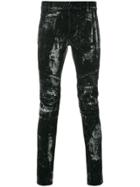 Balmain Painted Look Biker Jeans - Black