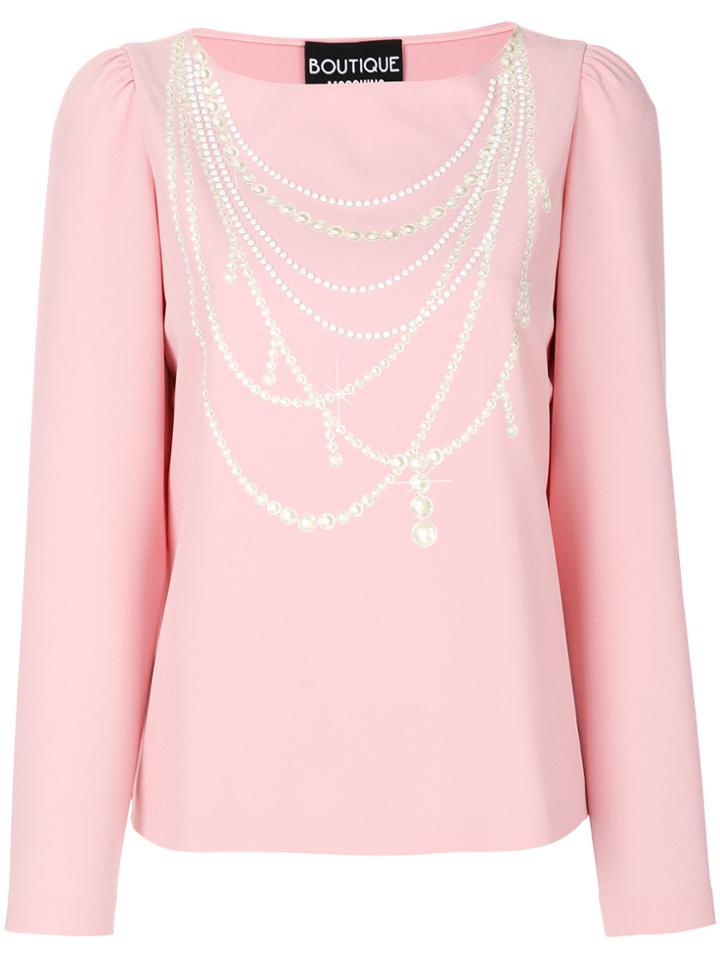 Boutique Moschino Pearl Necklace Print Top - Pink & Purple