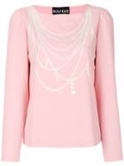 Boutique Moschino Pearl Necklace Print Top - Pink & Purple