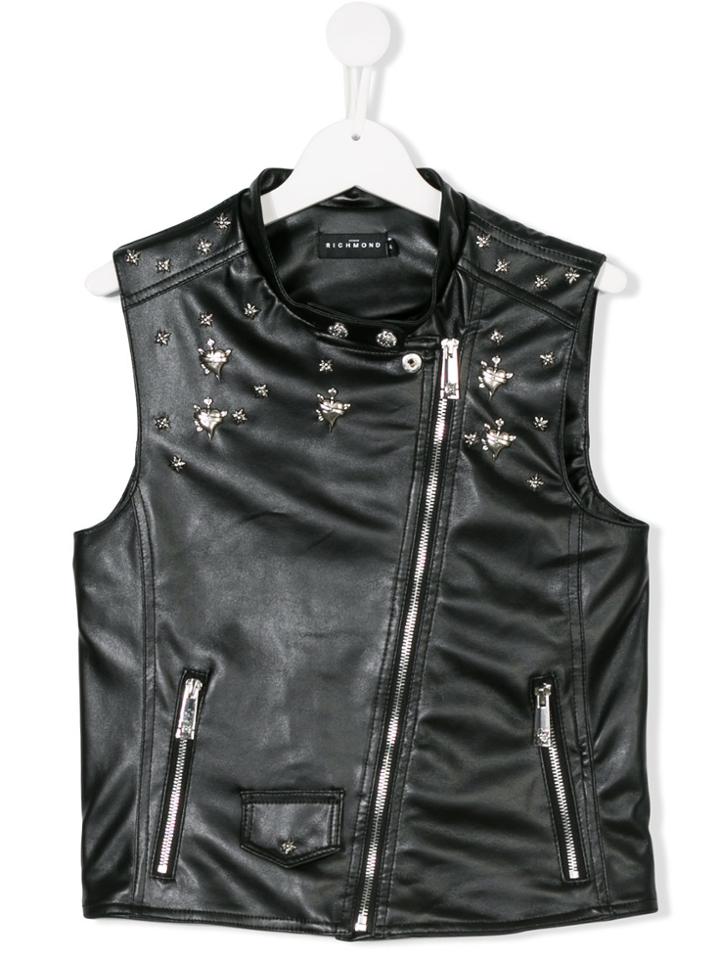 John Richmond Kids Teen Faux Leather Embellished Waistcoat - Black