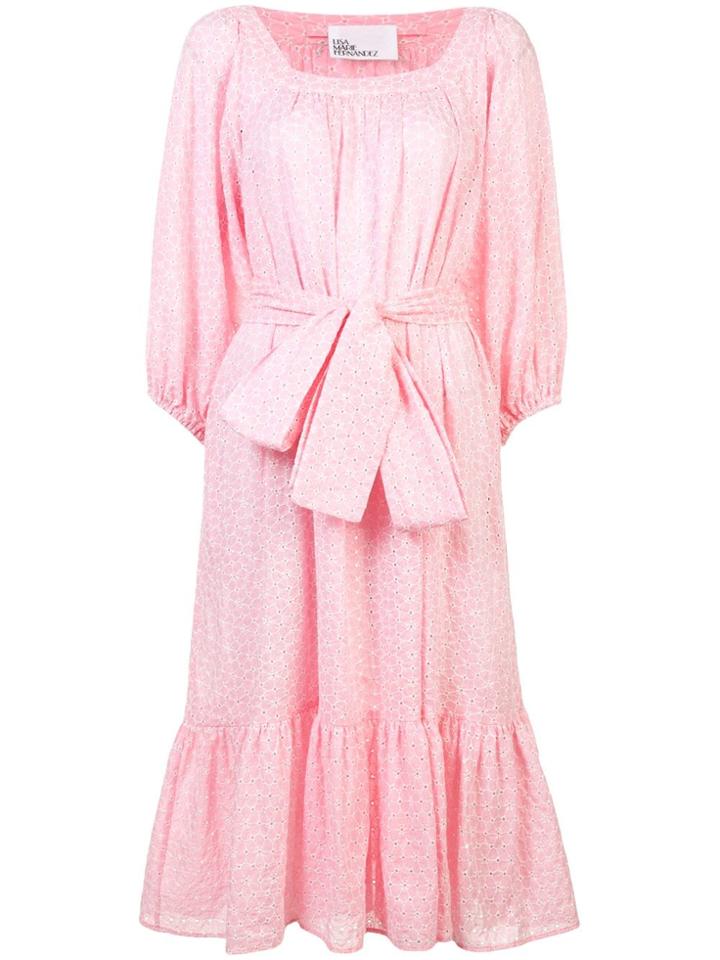 Lisa Marie Fernandez Tie Waist Tiered Dress - Pink & Purple