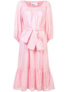 Lisa Marie Fernandez Tie Waist Tiered Dress - Pink & Purple