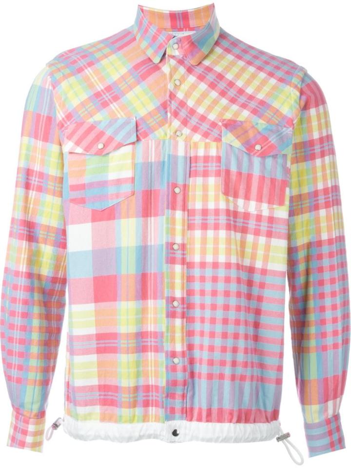 Sacai Elastic Waistband Checked Shirt, Men's, Size: 2, Pink/purple, Cotton/polyester