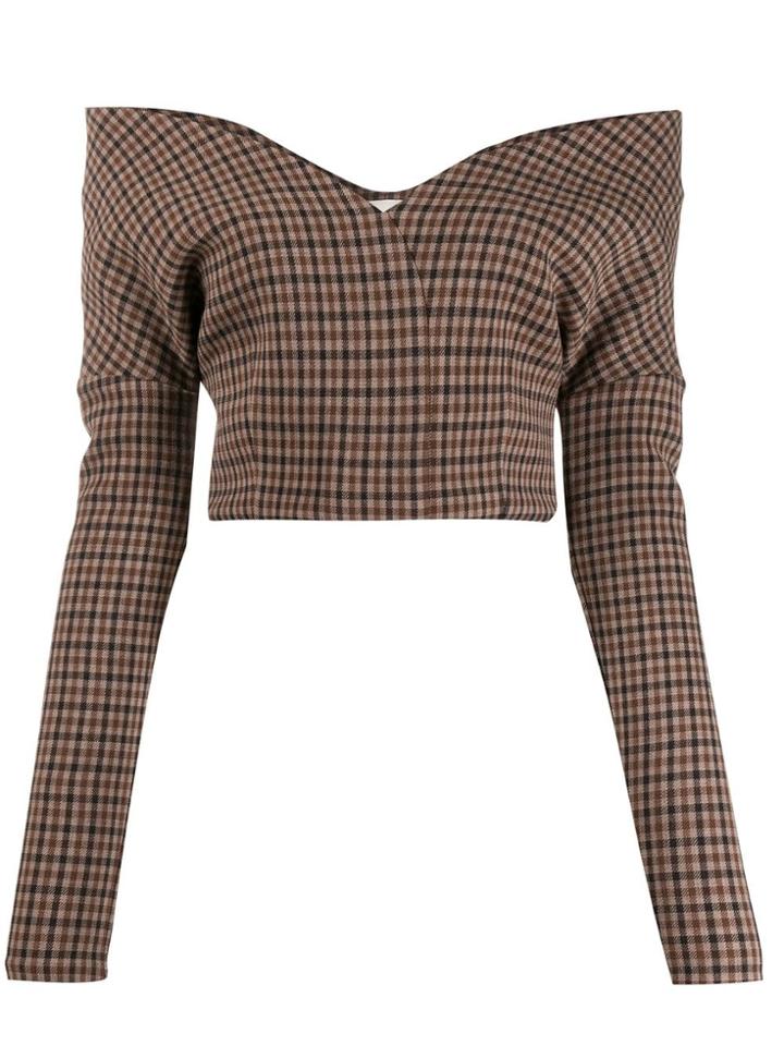 A.w.a.k.e. Mode Checked Bardot Top - Brown