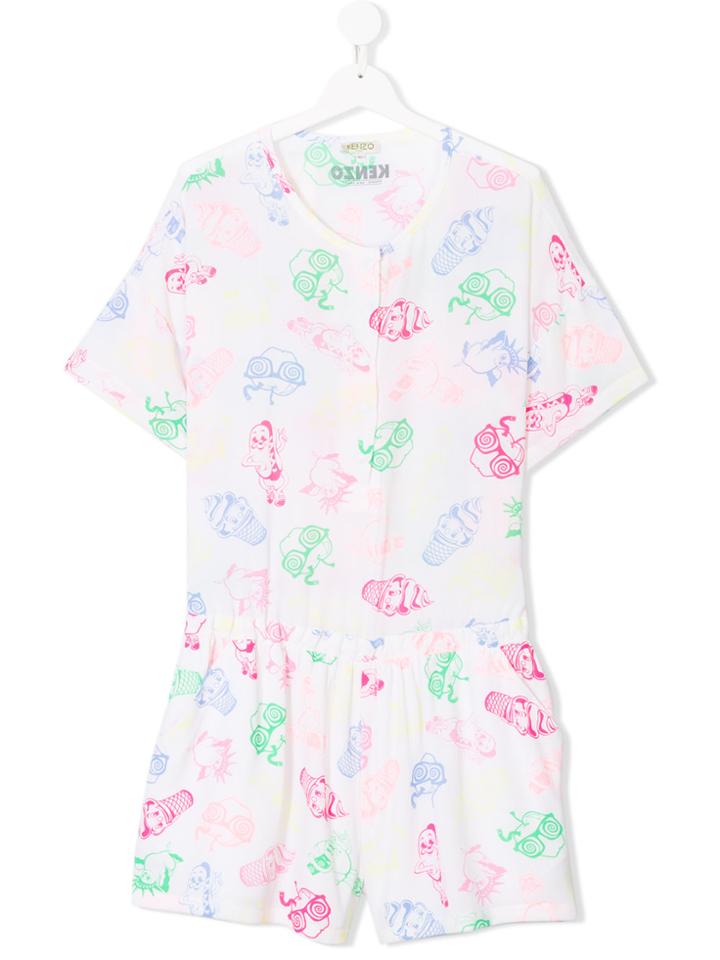 Kenzo Kids Printed Fitted Playsuit - White