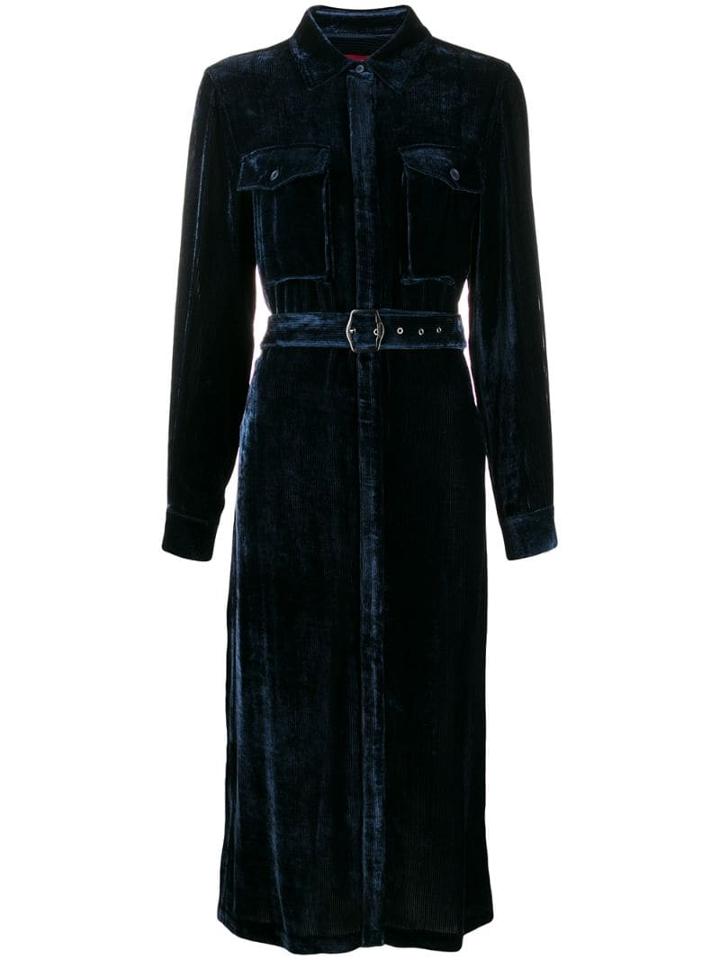 Sies Marjan Belted Velvety Shirt Dress - Blue