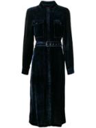 Sies Marjan Belted Velvety Shirt Dress - Blue