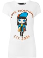 Love Moschino Doll Print T-shirt, Women's, Size: 44, White, Pvc/cotton/spandex/elastane