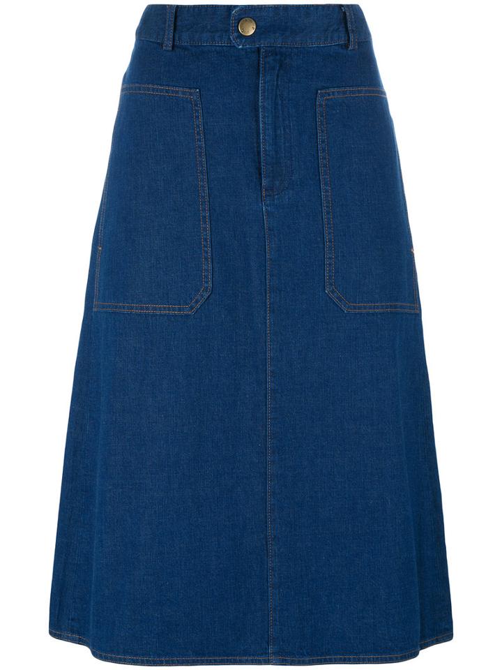 A.p.c. Flared Denim Skirt, Women's, Size: 38, Blue, Cotton