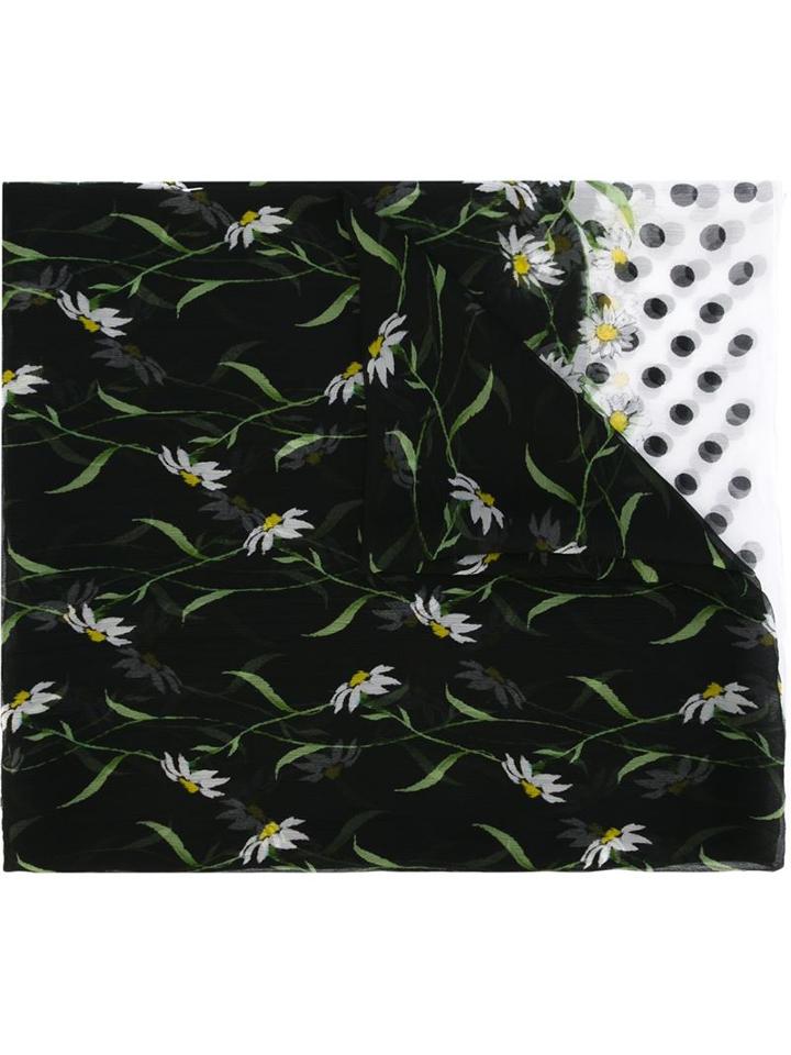 Dolce & Gabbana Daisy And Polka Dot Print Scarf, Women's, Black, Silk