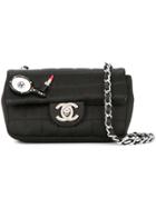 Chanel Vintage Quilted Rhinestone Cc Chain Bag - Black
