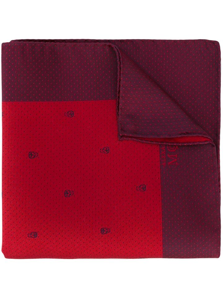 Alexander Mcqueen - Skull And Dotted Pocket Square - Men - Silk - One Size, Red, Silk