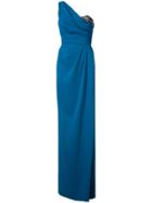Marchesa Notte Embellished One Shoulder Gown - Blue