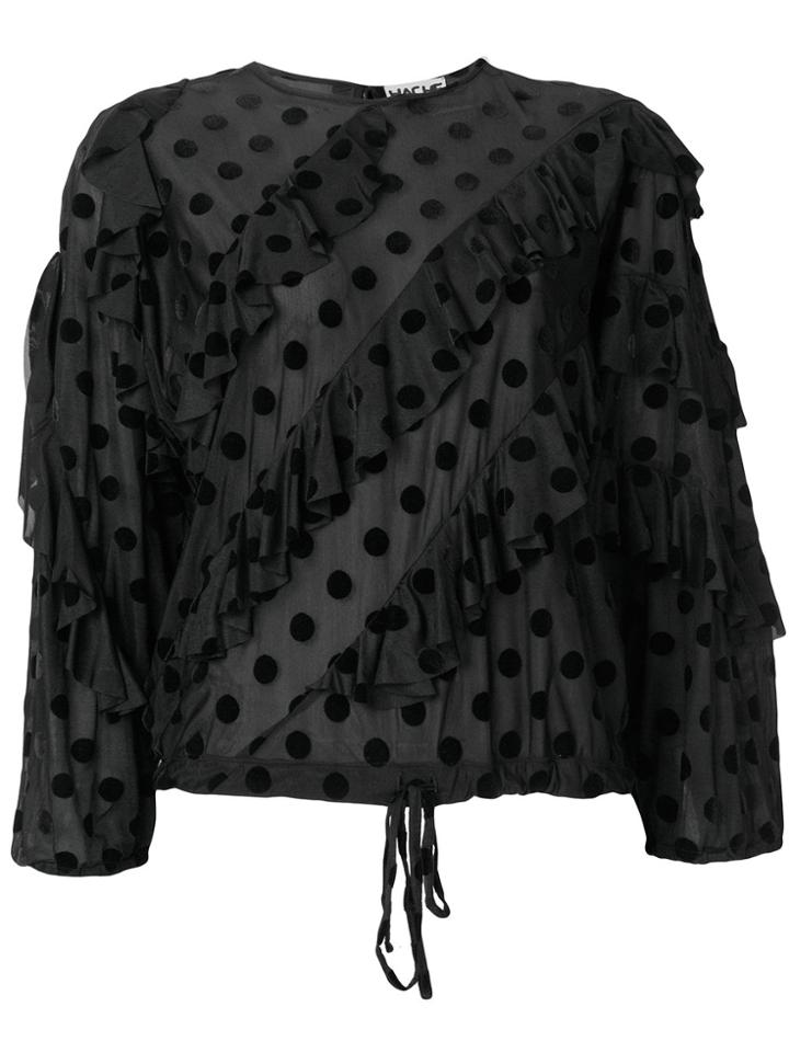 Hache Ruffled Polka Dot Blouse - Black