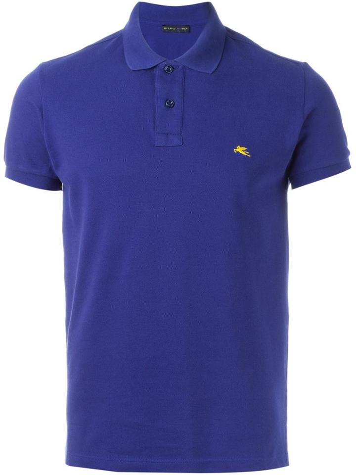 Etro Embroidered Logo Polo Shirt, Men's, Size: S, Blue, Cotton