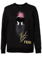 Fendi 'karlito' Fleece Sweatshirt, Women's, Size: 44, Black, Silk/cotton/fox Fur/viscose
