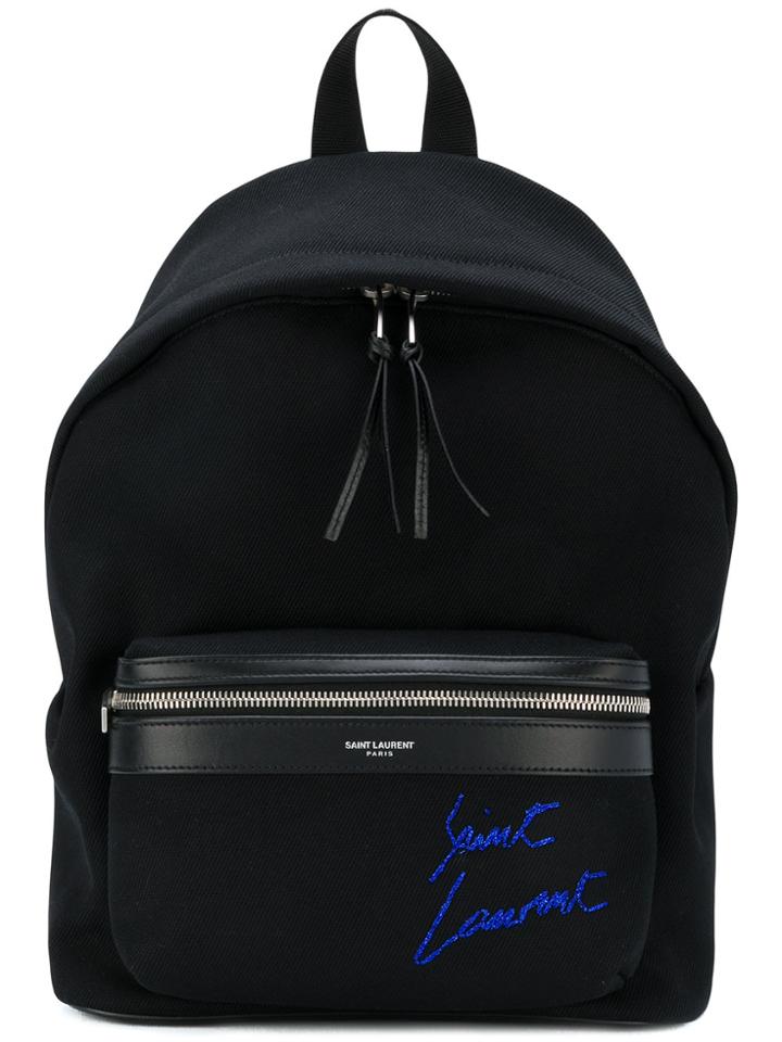 Saint Laurent Mini City Embroidered Backpack - Black