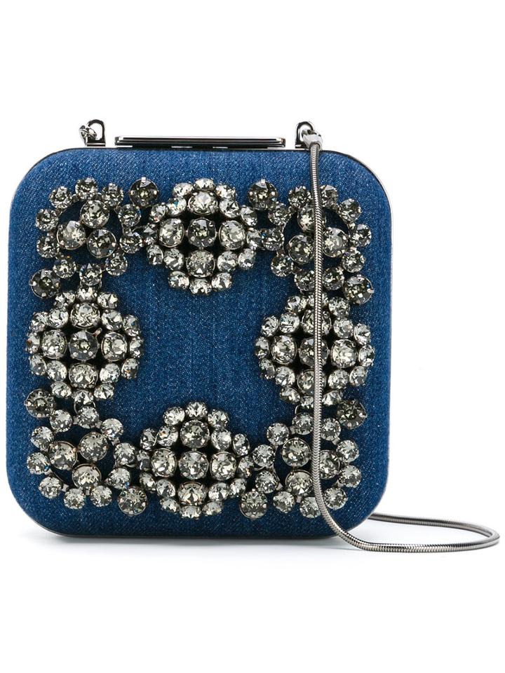 Manolo Blahnik - Denim Hangi Clutch Bag - Women - Cotton/metal (other)/glass - One Size, Blue, Cotton/metal (other)/glass
