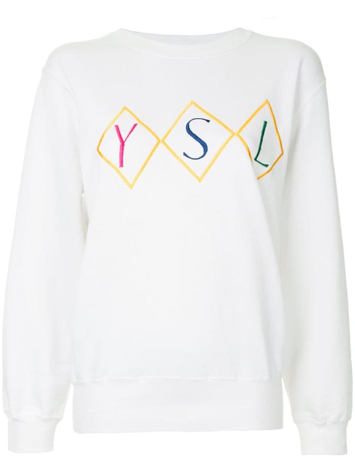 Yves Saint Laurent Vintage Embroidered Logo Sweatshirt - White