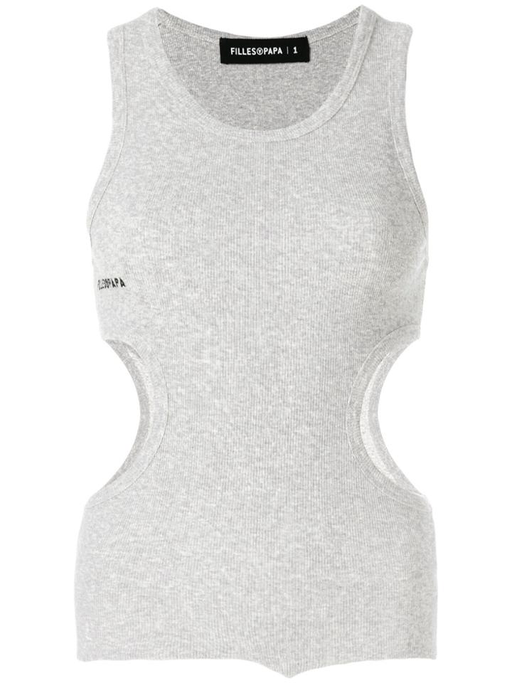 Filles A Papa Cutout Raw-hem Tank Top - Grey