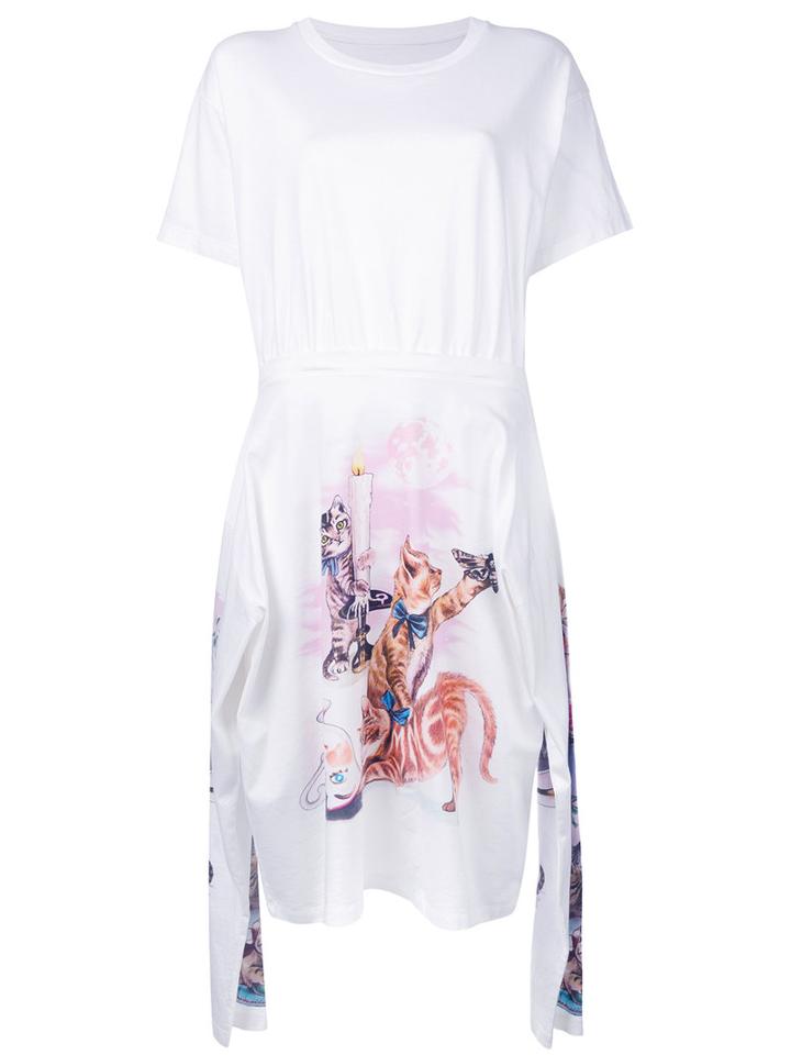 Mm6 Maison Margiela - Printed Cats Dress - Women - Cotton - Xs, White, Cotton