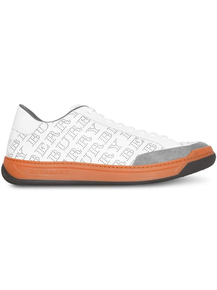 Burberry Perforated Logo Leather Sneakers - White