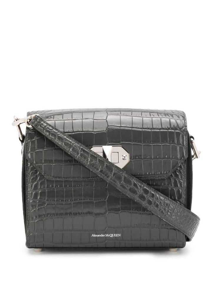 Alexander Mcqueen Crocodile-effect Shoulder Bag - Grey