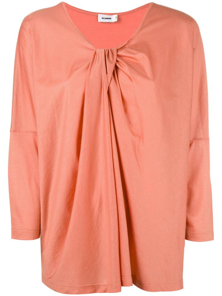 Jil Sander - Draped V-neck Blouse - Women - Cotton/modal - S, Yellow/orange, Cotton/modal