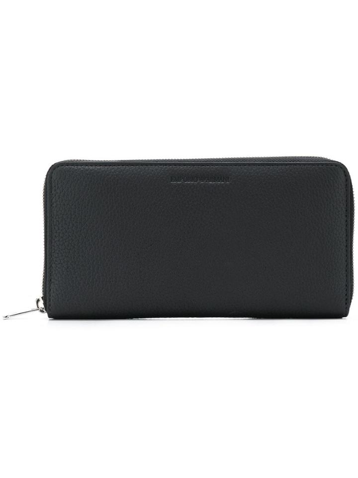 Emporio Armani Zip Around Logo Embossed Wallet - Black
