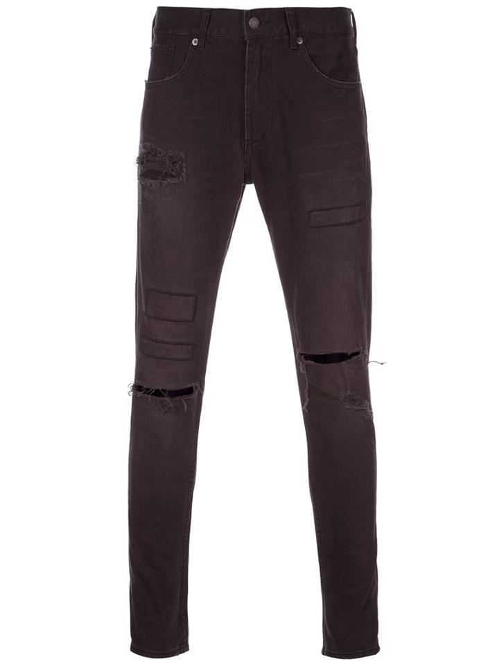 Monkey Time Distressed Skinny Jeans, Men's, Size: Large, Black, Cotton/calf Leather/polyurethane