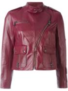 Marc Jacobs Cropped Biker Jacket, Women's, Size: 2, Red, Lamb Skin/bemberg