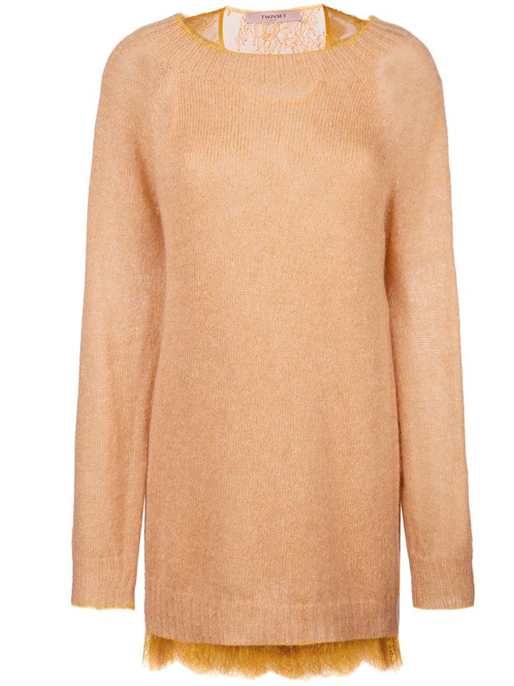 Twin-set Lace Panel Oversized Jumper - Brown