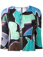 Pleats Please By Issey Miyake - Geometric Print Cropped Jacket - Women - Polyester - 5, Blue, Polyester
