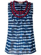 Tory Burch Embellished Neck Striped Tank, Women's, Size: 2, Blue, Cotton