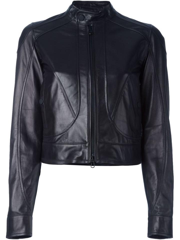 Diesel Black Gold Cropped Leather Jacket, Women's, Size: 40, Lamb Skin/cotton
