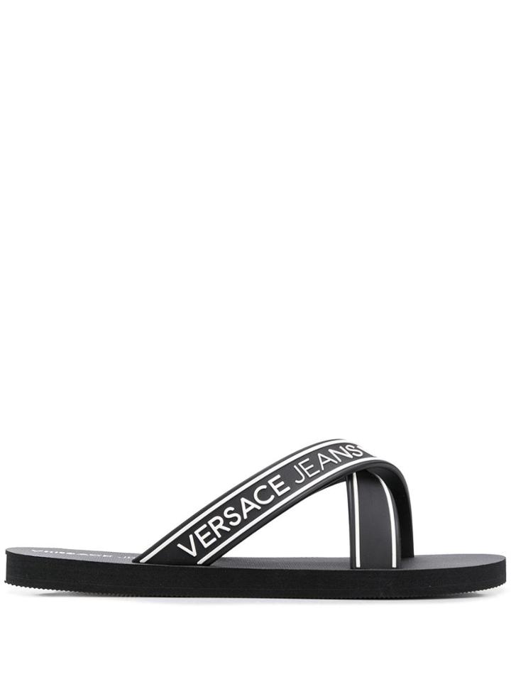 Versace Jeans Crossover Logo Slides - Black