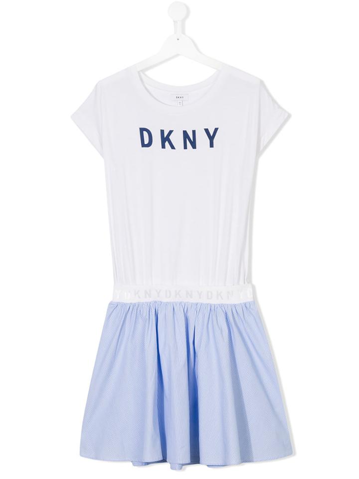 Dkny Kids Logo Print Striped Dress - White