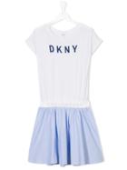 Dkny Kids Logo Print Striped Dress - White