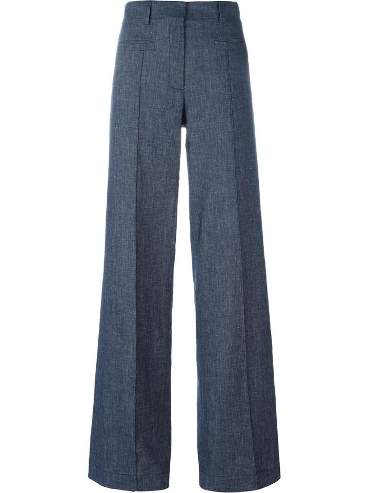 Erika Cavallini Wide Leg Trousers, Women's, Size: 40, Blue, Linen/flax/cotton/spandex/elastane