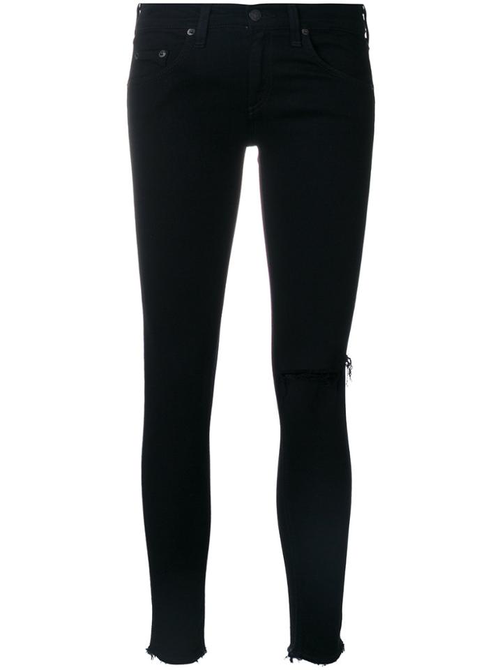 Rag & Bone /jean Knee Rip Cropped Trousers - Black