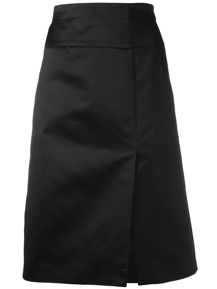 Céline Vintage Satin Side Slit Skirt - Black