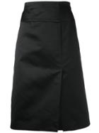Céline Vintage Satin Side Slit Skirt - Black